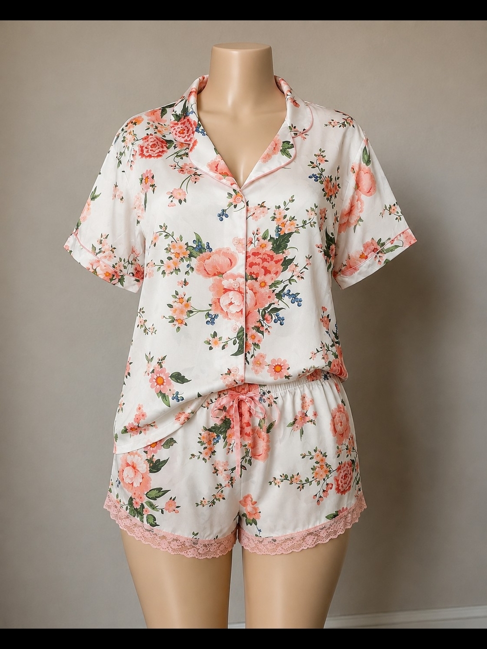 Silky Floral Pink Short-Sleeve Pajama Set